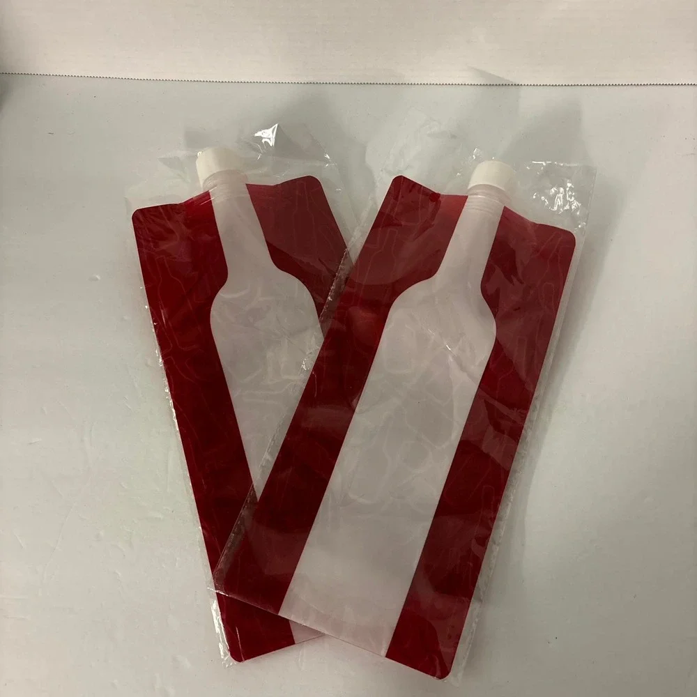 2 Collapsible Wine Flask Pouches 750ml Red Reusable Travel Drink Bags w/ Caps